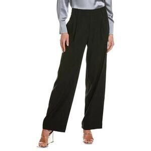 NWT Vince Womens Straight Leg Linen Blend Pull-On Pants Sz M Black Pleated $395